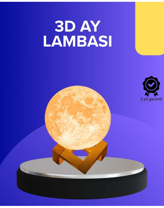 16 Renkli 3D Baskılı Ay Lambası Ahşap Standlı