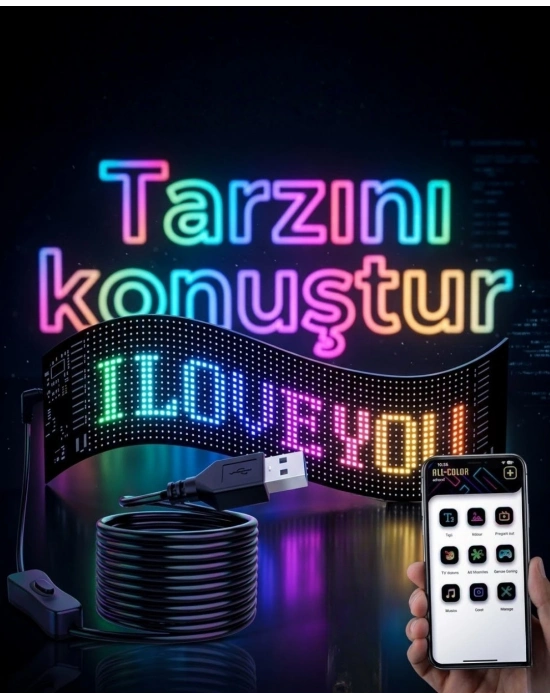 16x96 LED Yazı Paneli 60 cm Esnek RGB Işıklı Programlanabilir Ekran