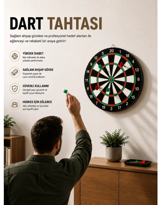 17 İnç Dart Tahtası Sağlam Ahşap Gövde ve Uzun Ömürlü Kullanım