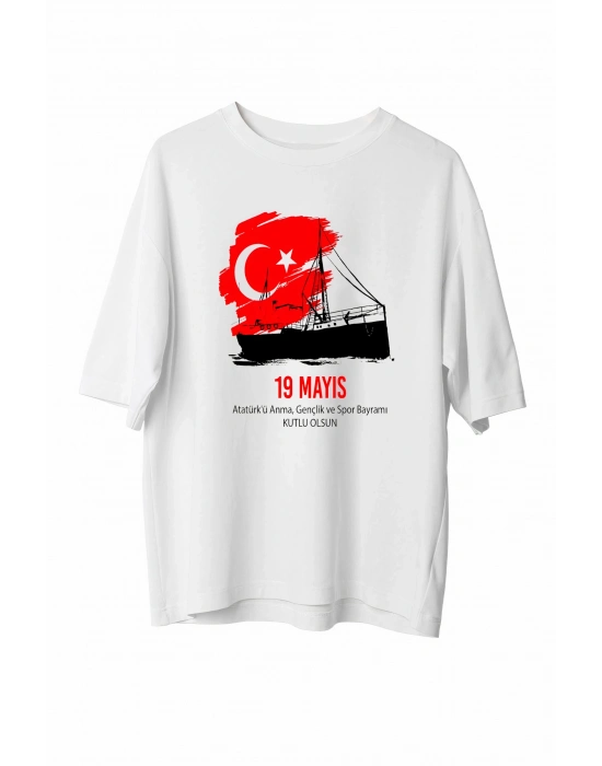 19 Mayıs 20/1   Baskılı T-shirt - Beyaz -