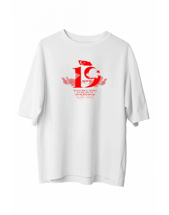 19 Mayıs   Baskılı T-shirt - Beyaz -