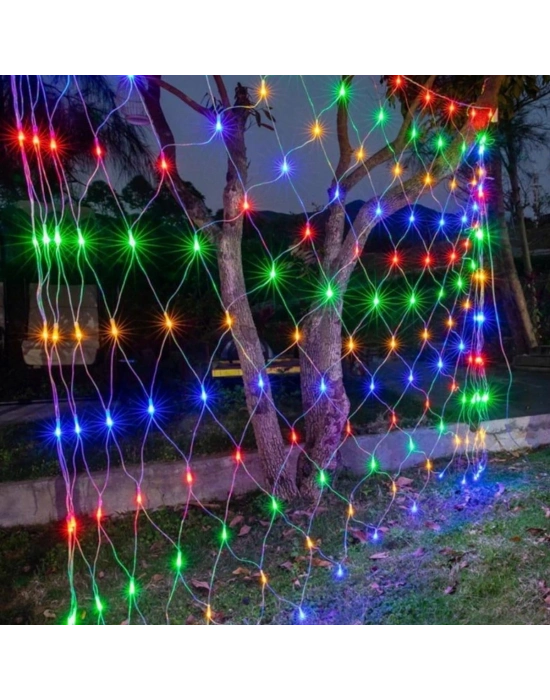 ®  1x2 Metre Dekoratif File Ağ Perde 192 LED 8 Animasyonlu Farklı Işık Modu RGB Fişli