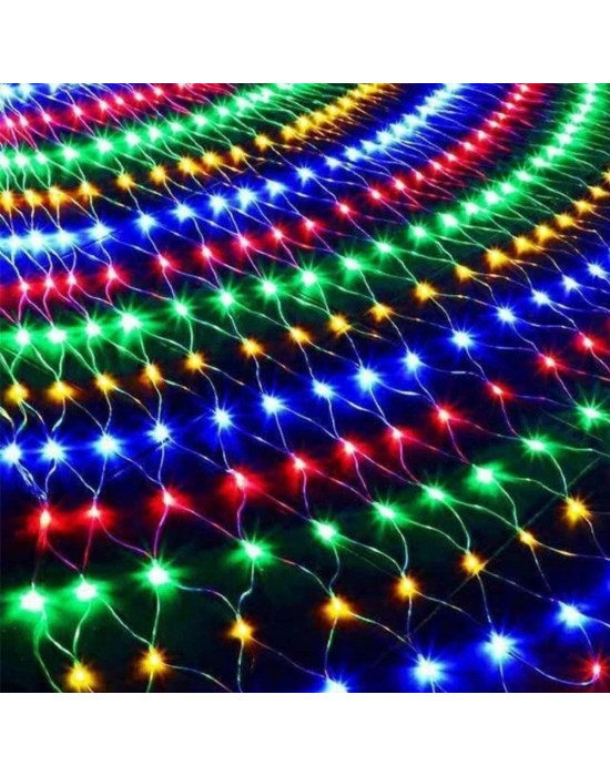 ®  1x2 Metre Dekoratif File Ağ Perde 192 LED 8 Animasyonlu Farklı Işık Modu RGB Fişli