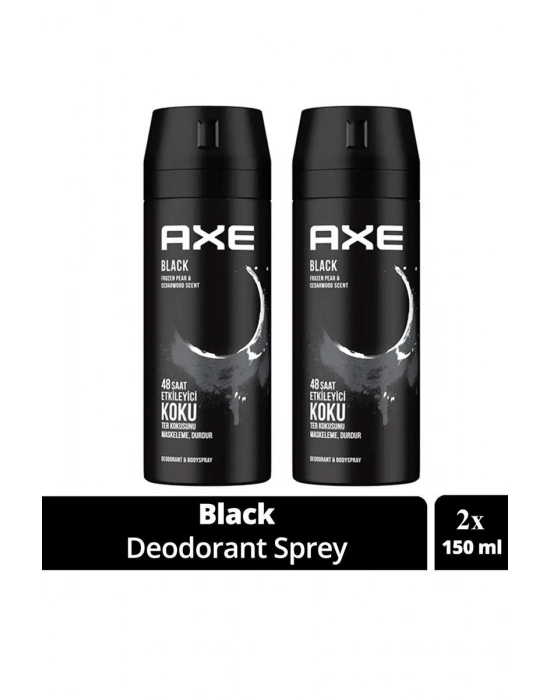 2 Adet Axe Erkek Deodorant & Bodyspray Black 48 Saat Etkileyici Koku Vücut Spreyi 150 ml
