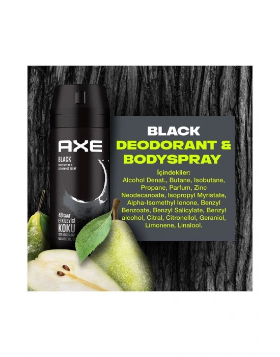 2 Adet Axe Erkek Deodorant & Bodyspray Black 48 Saat Etkileyici Koku Vücut Spreyi 150 ml