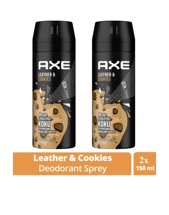 2 Adet Axe Erkek Sprey Deodorant Leather & Cookies 48 Saat Etkileyeci Koku 150 ml