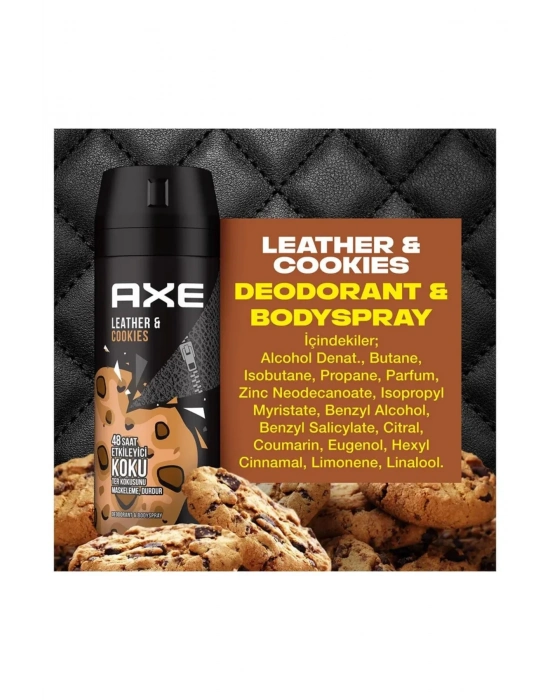 2 Adet Axe Erkek Sprey Deodorant Leather & Cookies 48 Saat Etkileyeci Koku 150 ml