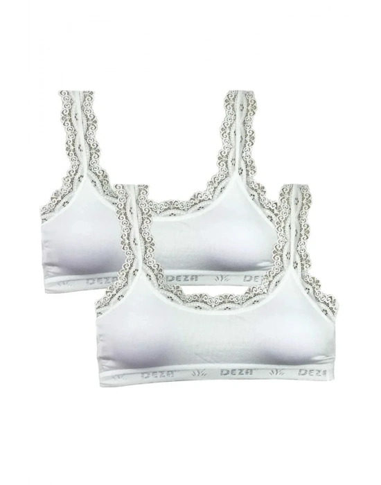 2 Adet Dantel Nakış İşlemeli Pedli Bambu Kadın Büstiyer Beyaz