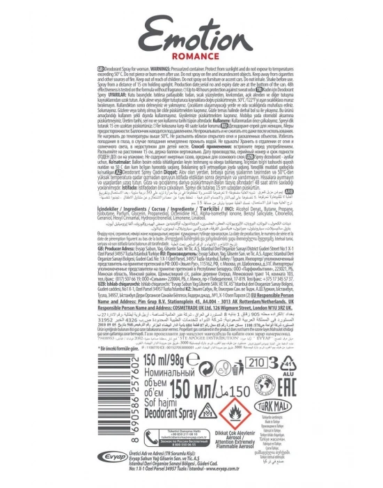 2 Adet Emotion Romance Kadın Vegan Deodorant 150 Ml Hızlı Kurur, Leke Bırakmaz