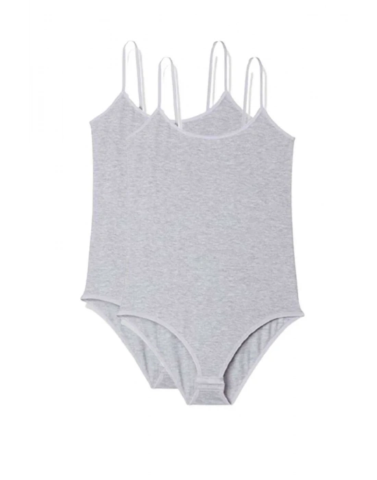 2 Adet İp Askılı Kadın Çıtçıtlı Body Gri