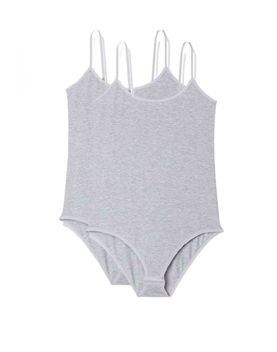 2 Adet İp Askılı Kadın Çıtçıtlı Body Gri