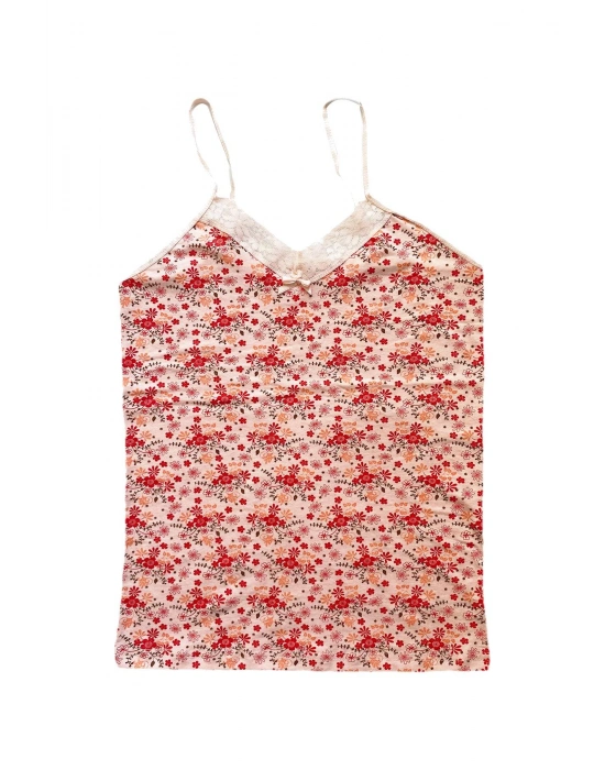 2 Adet Kadın Askılı Desenli Atlet Dantelli Empirme Pamuklu Penye D1-2