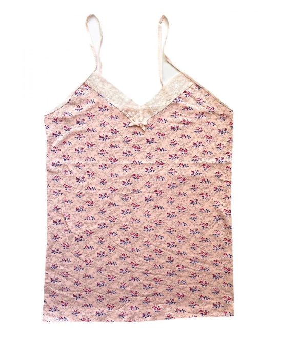 2 Adet Kadın Askılı Desenli Atlet Dantelli Empirme Pamuklu Penye D9-10