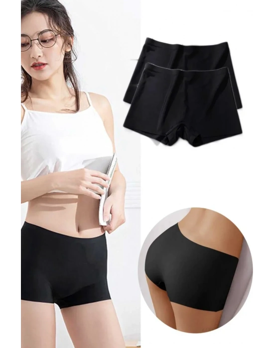 2 Adet Kadın Dikişsiz Görünmez İz Yapmaz Mini Şort Boxer Siyah