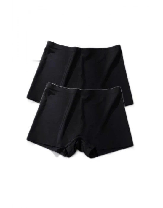 2 Adet Kadın Dikişsiz Görünmez İz Yapmaz Mini Şort Boxer Siyah