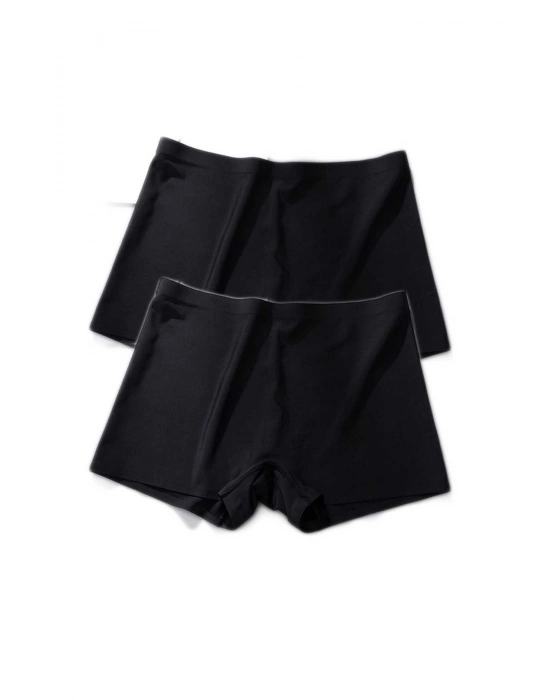 2 Adet Kadın Dikişsiz Görünmez İz Yapmaz Mini Şort Boxer Siyah