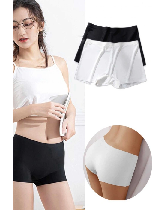 2 Adet Kadın Dikişsiz Görünmez İz Yapmaz Mini Şort Boxer Siyah Beyaz