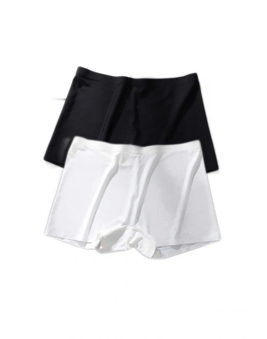2 Adet Kadın Dikişsiz Görünmez İz Yapmaz Mini Şort Boxer Siyah Beyaz