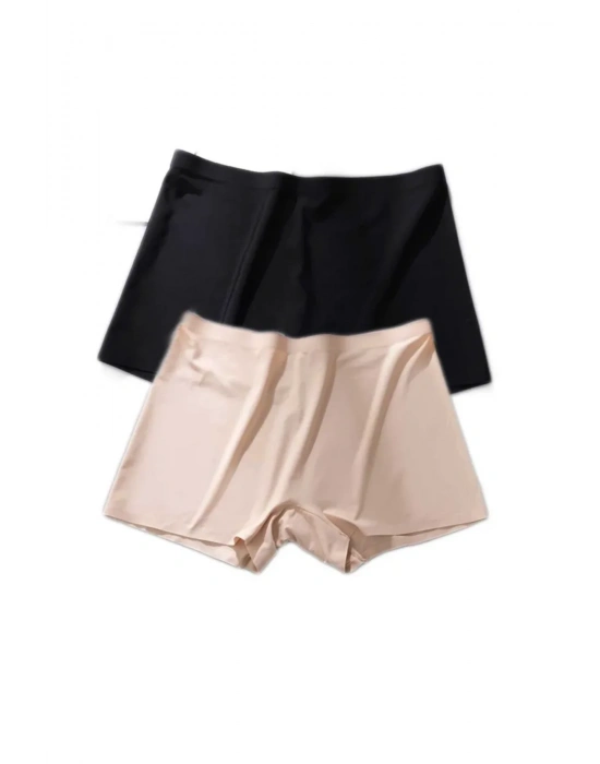 2 Adet Kadın Dikişsiz Görünmez İz Yapmaz Mini Şort Boxer Siyah Ten
