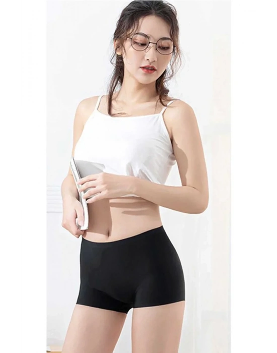 2 Adet Kadın Dikişsiz Görünmez İz Yapmaz Mini Şort Boxer Siyah Ten