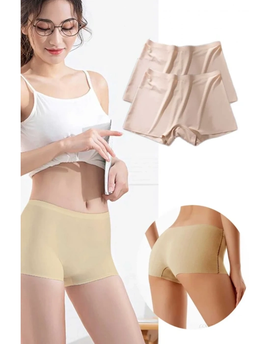 2 Adet Kadın Dikişsiz Görünmez İz Yapmaz Mini Şort Boxer Ten