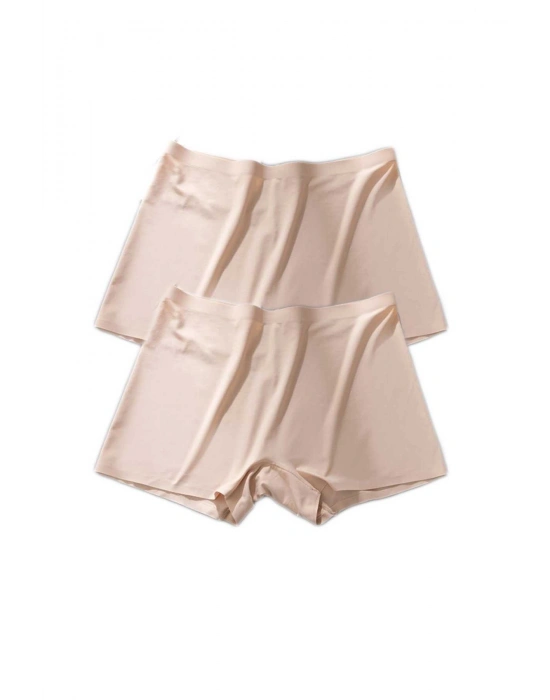 2 Adet Kadın Dikişsiz Görünmez İz Yapmaz Mini Şort Boxer Ten