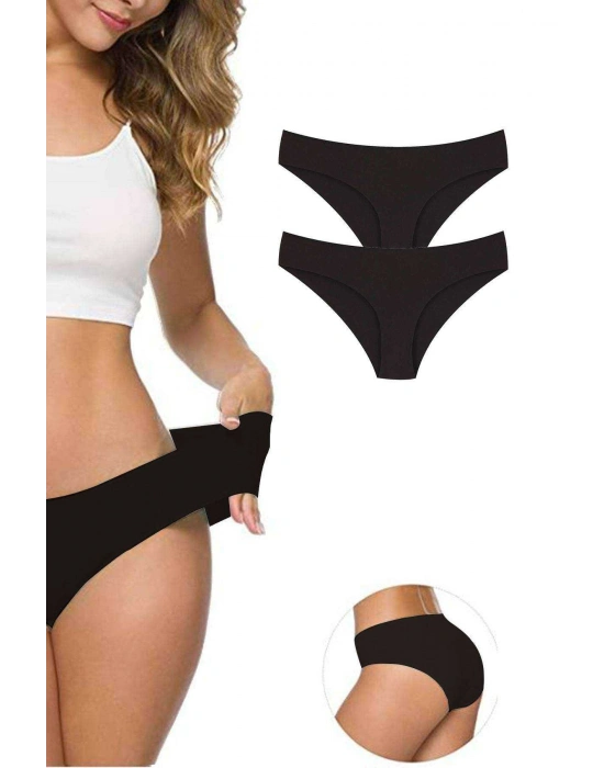 2 Adet Kadın Dikişsiz Lazer Kesim Esnek İz yapmayan Külot Siyah