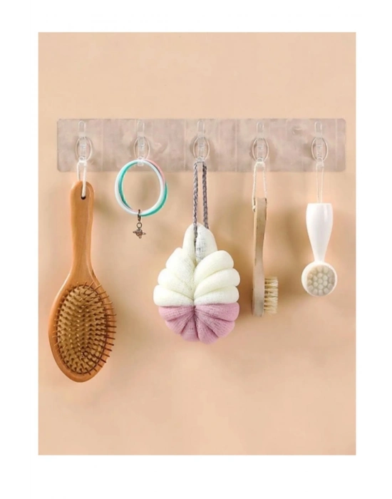 2 Adet Kendinden Yapışkanlı Güçlü Şeffaf 5li Askılık - Kapı Arkası Mutfak Duvar Banyo