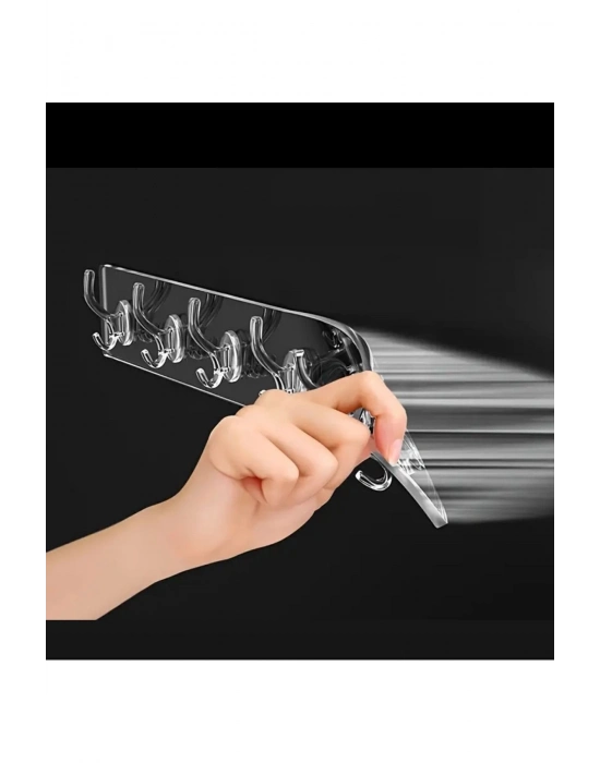 2 Adet Kendinden Yapışkanlı Güçlü Şeffaf 5li Askılık - Kapı Arkası Mutfak Duvar Banyo