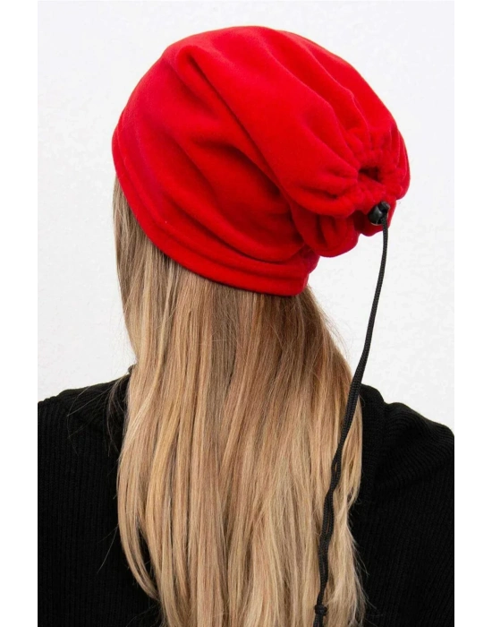 2 Adet Polar İpli Bere ve Boyunluk Kırmızı Lacivert