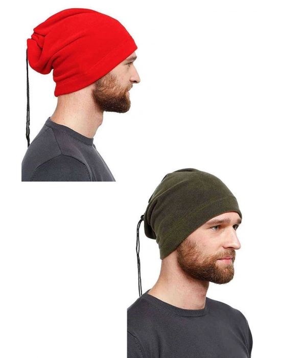 2 Adet Polar İpli Bere ve Boyunluk Kırmızı Yeşil