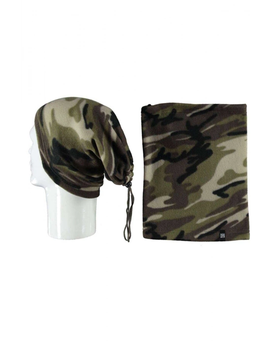 2 Adet Polar İpli Bere ve Boyunluk Lacivert Kamuflaj