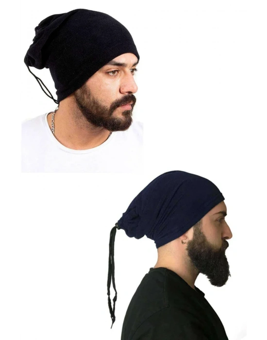 2 Adet Polar İpli Bere ve Boyunluk Siyah Lacivert