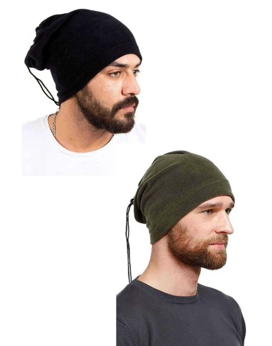 2 Adet Polar İpli Bere ve Boyunluk Siyah Yeşil