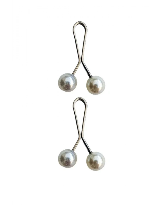 2 Adet Tesettür Eşarp ve Şal Klipsi İnci Beyaz