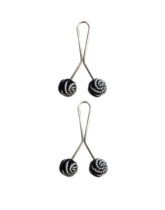 2 Adet Tesettür Eşarp ve Şal Klipsi Siyah Desenli