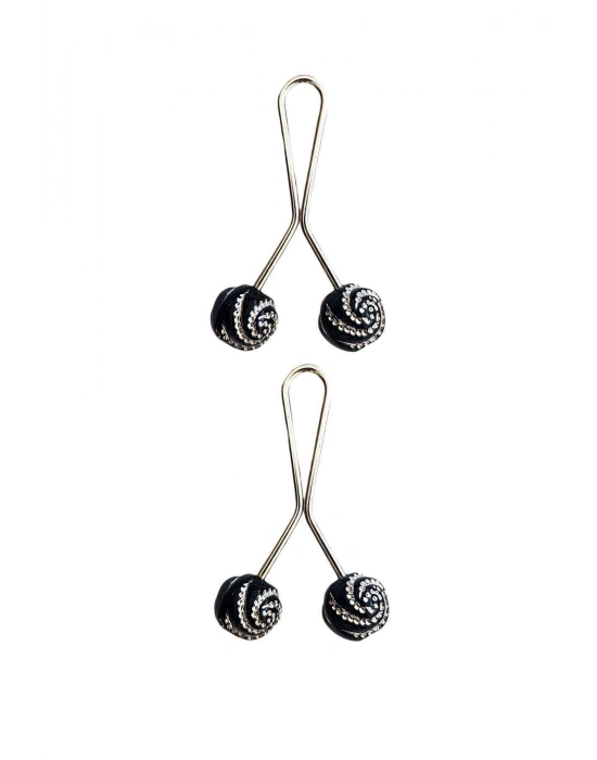 2 Adet Tesettür Eşarp ve Şal Klipsi Siyah Desenli