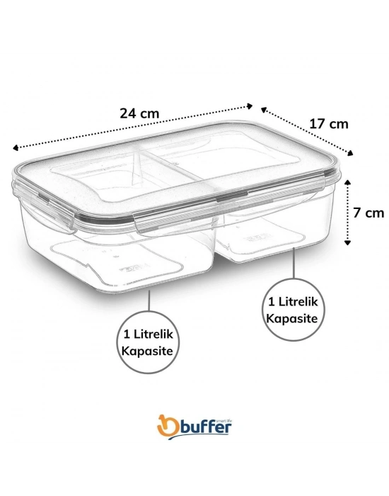 ®  2 Bölmeli 1+1 Litre Kilitli Kapaklı Erzak Saklama Kabı LC-525