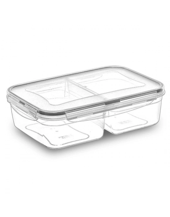 ®  2 Bölmeli Sızdırmaz Contalı Kilitli Kapaklı 1 Litre Erzak Saklama Kabı -LC505