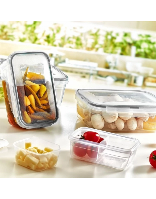 ®  2 Bölmeli Sızdırmaz Contalı Kilitli Kapaklı 1 Litre Erzak Saklama Kabı -LC505