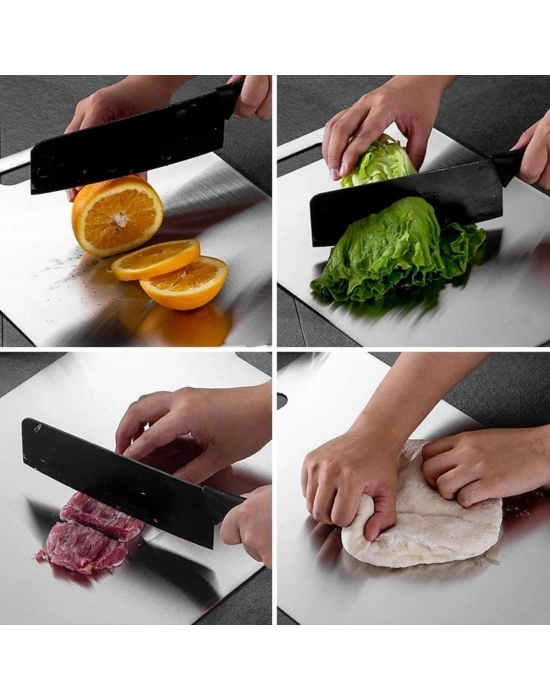 ®  2 Boy Paslanmaz Çelik Leke Tutmaz,Kırılmaz,Antibakteriyel,Elde ve Bulaşık Makinesinde Yıkanabilen Meyve,Sebze,Et,Tavuk Kesim Panosu
