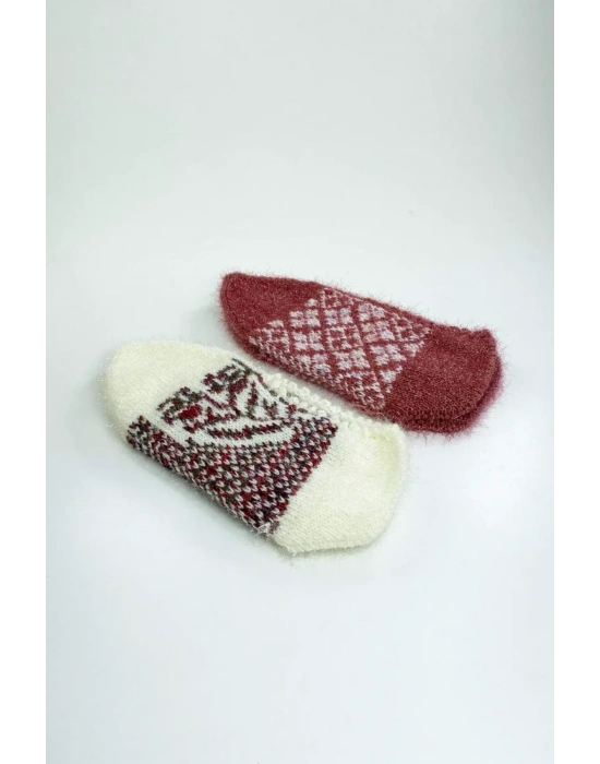 2 Çift El Örgüsü Kışlık Şık Kadın Yün Patik Set 2