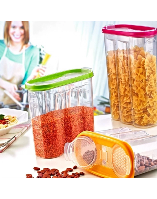 ®  2 Kapaklı Ölçekli Erzak Kuru Gıda Saklama Kutusu Kabı 2,4 Litre-SA940