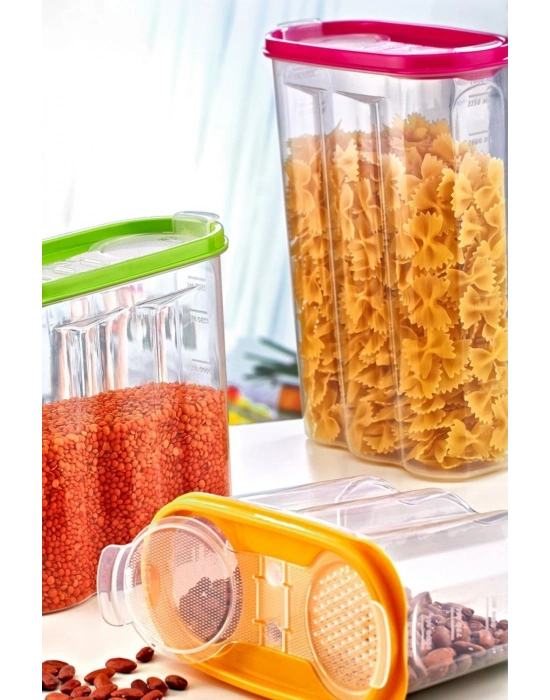 ®  2 Kapaklı Ölçekli Erzak Kuru Gıda Saklama Kutusu Kabı 2,4 Litre-SA940