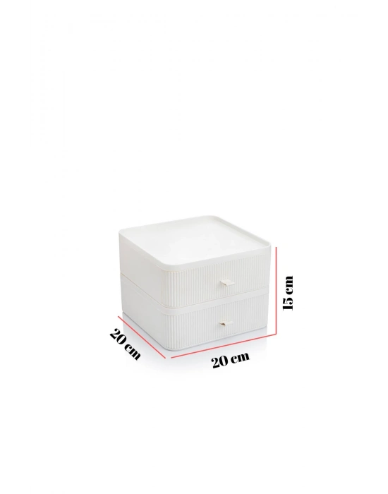 2 Katlı Çekmeceli Makyaj Organizeri & Çok Amaçlı Düzenleyici Gri Beyaz