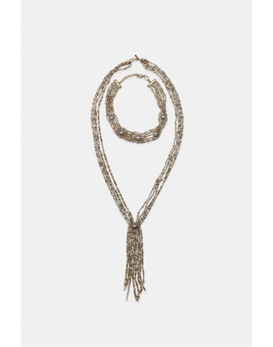 2li Boncuklu Gerdanlık Kolye - Kahverengi