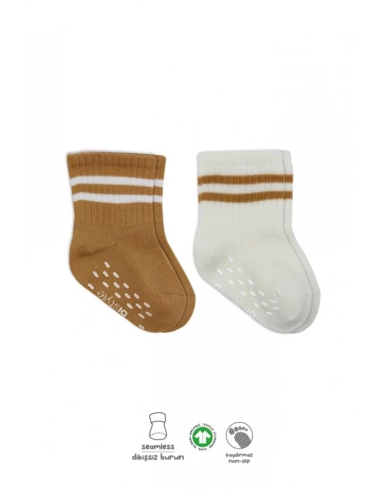 ®   2Li Çemberli Kaymaz Soket Çorap 10125 Ekru Hardal