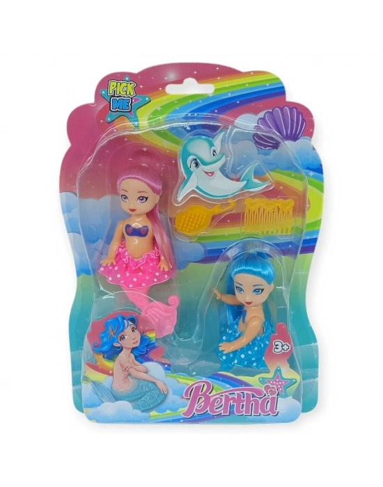 2li Deniz Kızı Bebek Seti - Hareketli Eklemler ve Aksesuarlı - Pembe & Mavi