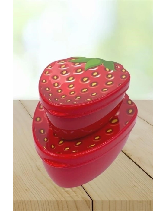 ®  2li İç İçe Geçebilen Çilek Model Saklama ve Beslenme Kabı Seti (550 ml + 250 ml)
