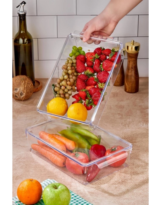 2 Li Kapaklı Buzdolabı Organizeri & Buzdolabı Düzenleyici 3 lt